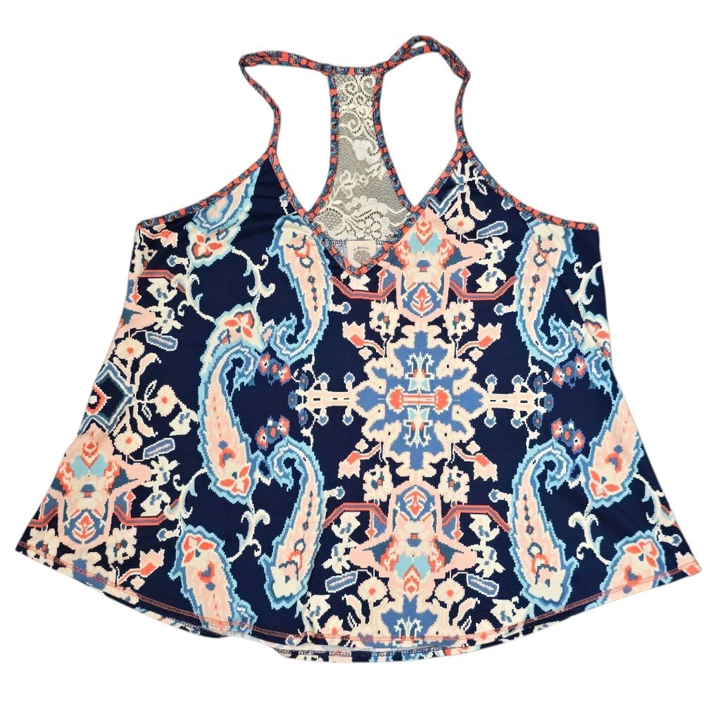 In Bloom Women's M Blue and Pink Paisley Patterned Pajama Tank Top